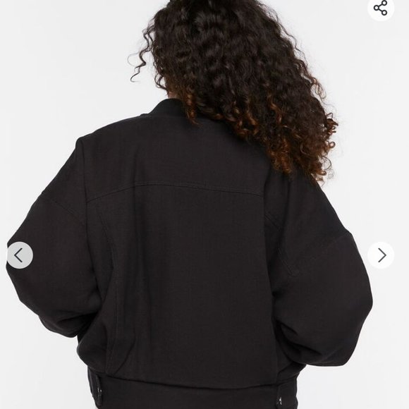 Plus Size Ribbed-Trim Bomber Jacket - Picture 2 of 5